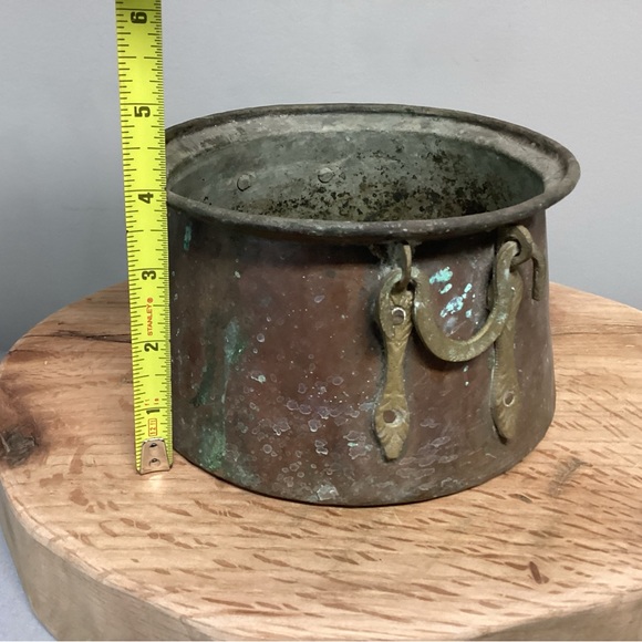 🟡 Vintage (Antique - ?)Copper Pot - Brass Handles - Beautiful Patina - Rare - Picture 13 of 14